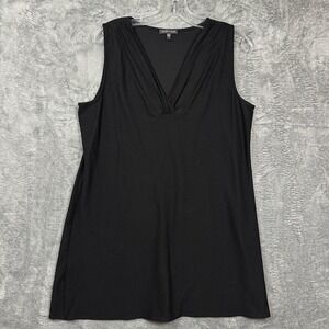 Eileen Fisher Shift Dress Tunic Women's Large 40x30.5 Black Sleeveless V-Neck